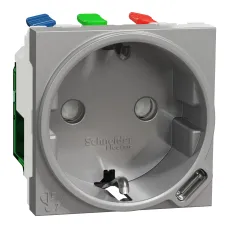 Unica New Силова розетка та USB тип С 10,5 Вт, 2 модулі, алюміній  (NU301730)
