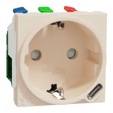 Unica New Силова розетка та USB тип С 10,5 Вт, 2 модулі, бежева  (NU301744)